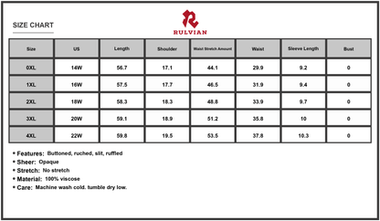 Size Chart - Women's Plus Size Maxi Dress with V Neck Short Sleeve Button Down Ruched Slit Ruffled Hem for Party Wear 100% viscose