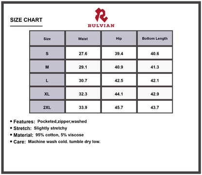 Size Chart - Men's Straight Leg Jeans Zipper Fly Classic Fit Durable Washed Denim Pants for Casual Everyday Wear