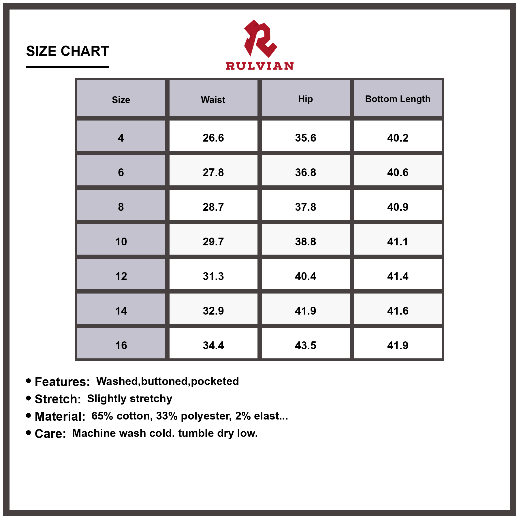 Size Chart - Women's High-Waisted Flare Jeans Washed Buttoned Pocketed Seam Detail Slightly Stretchy Premium Durable Versatile Everyday Casual Denim