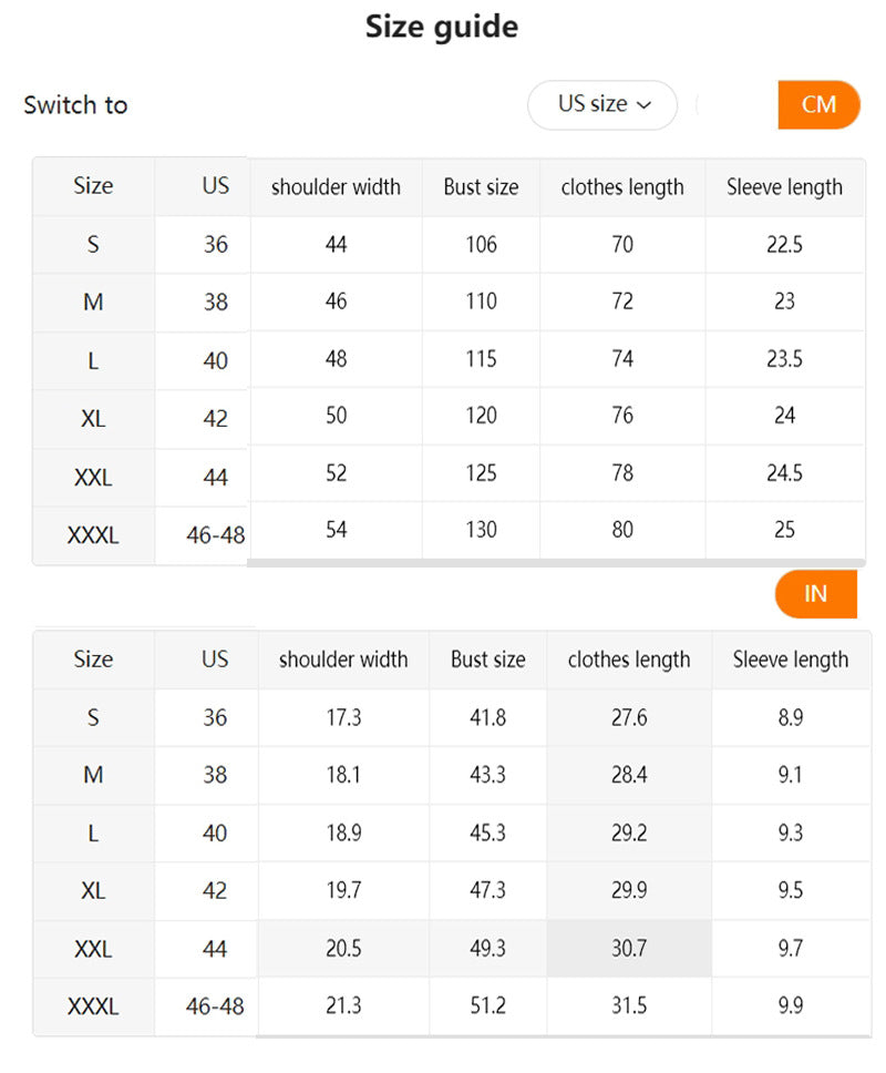 Size Chart - European And American Lapel T-shirt Polo Shirt