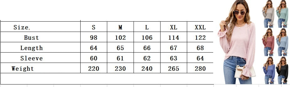 Size Chart - Autumn And Winter New Solid Color Round Neck Loose Long-sleeved T-shirt