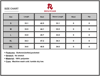 Size Chart - Women's Printed Tie Waist Half Sleeve Shirt Dress 100% Polyester Buttoned Belted Pockets Easy Care Imported Machine Wash