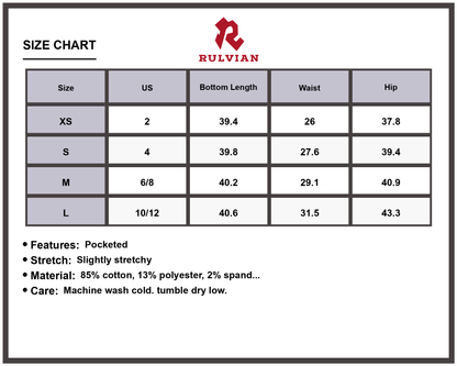 Size Chart - Women's Premium Pearl Embellished High Waist Straight Leg Jeans Pocketed Stretchy Denim Pants for Casual Everyday Wear