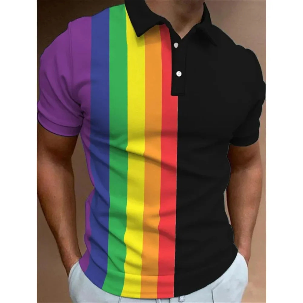 Men's 3D Rainbow Printing Summer Casual T Shirt Mesh Cloth 100% Polyester For Daily Leisure Wear All Day