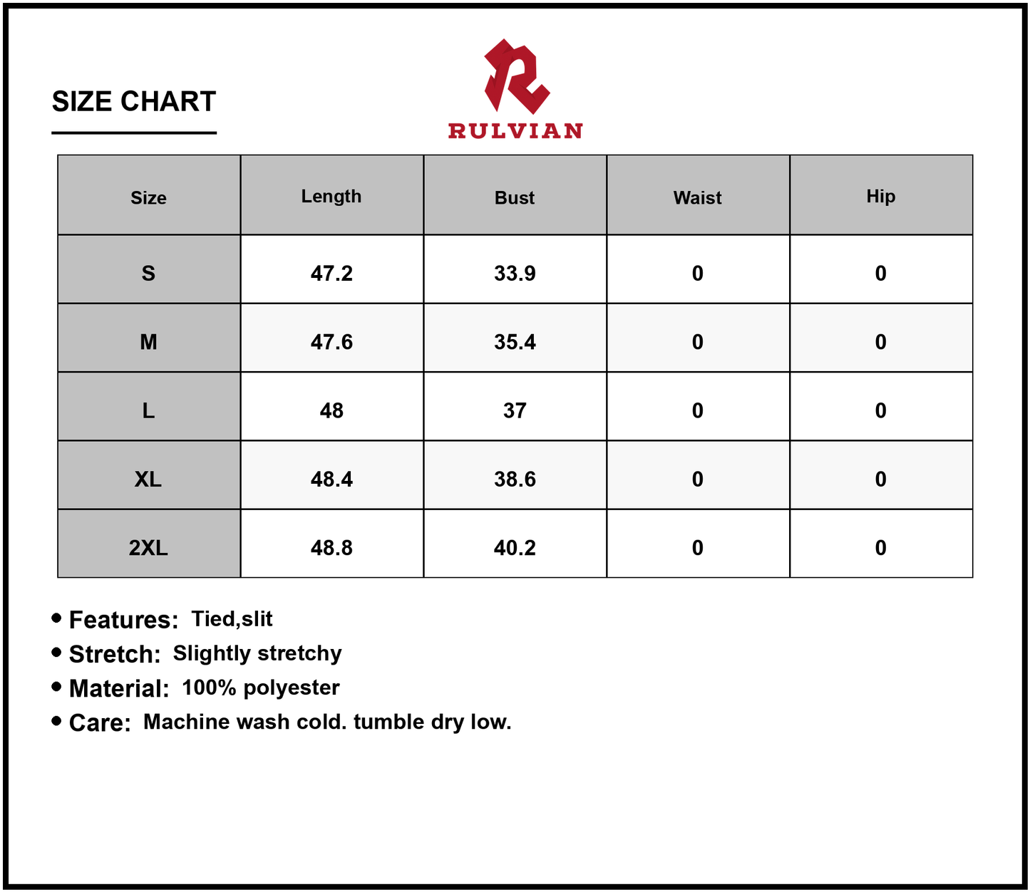 Size Chart - Womens Seashell Print Maxi Cami Dress with Tie Front and Slit for Women Slightly Stretchy 100% Polyester Fabric