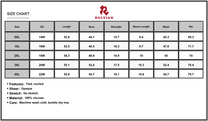 Size Chart - Women's Plus Size Printed Tie Neck Flutter Sleeve Maxi Dress 100% Viscose Elegant Comfort For All Day Wear Everyday