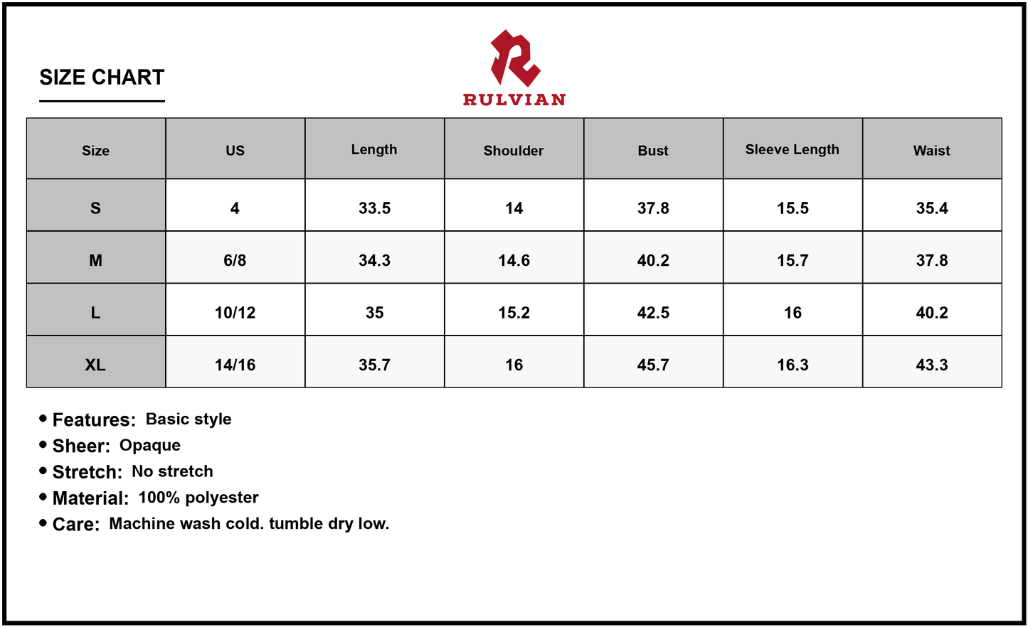 Size Chart - Women's Printed Notched Three Quarter Sleeve Mini Dress with Layered Look and Polyester Fabric for Everyday Chic Style