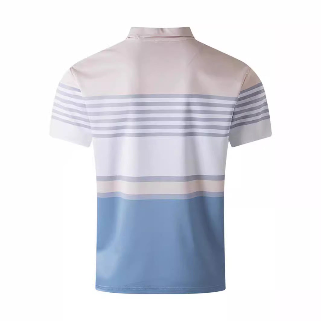 Men's Lapel Button Striped Colorblock All Matching T Shirt Casual Everyday Polyester % Lightweight Comfort