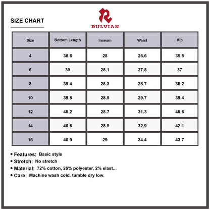 Size Chart - Women's Washed Wide Leg Jeans High Waisted Pockets Non Stretch Premium Quality Denim Casual Everyday Relaxed Fit Pants