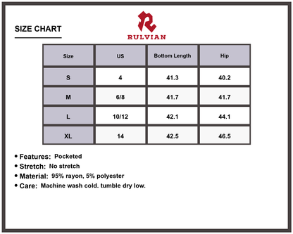 Size Chart - Women's Wide Leg High Waisted Jeans Non Stretch Premium Durable Denim Pocketed Casual Everyday Wear Rolled Cuff Flattering Silhouette