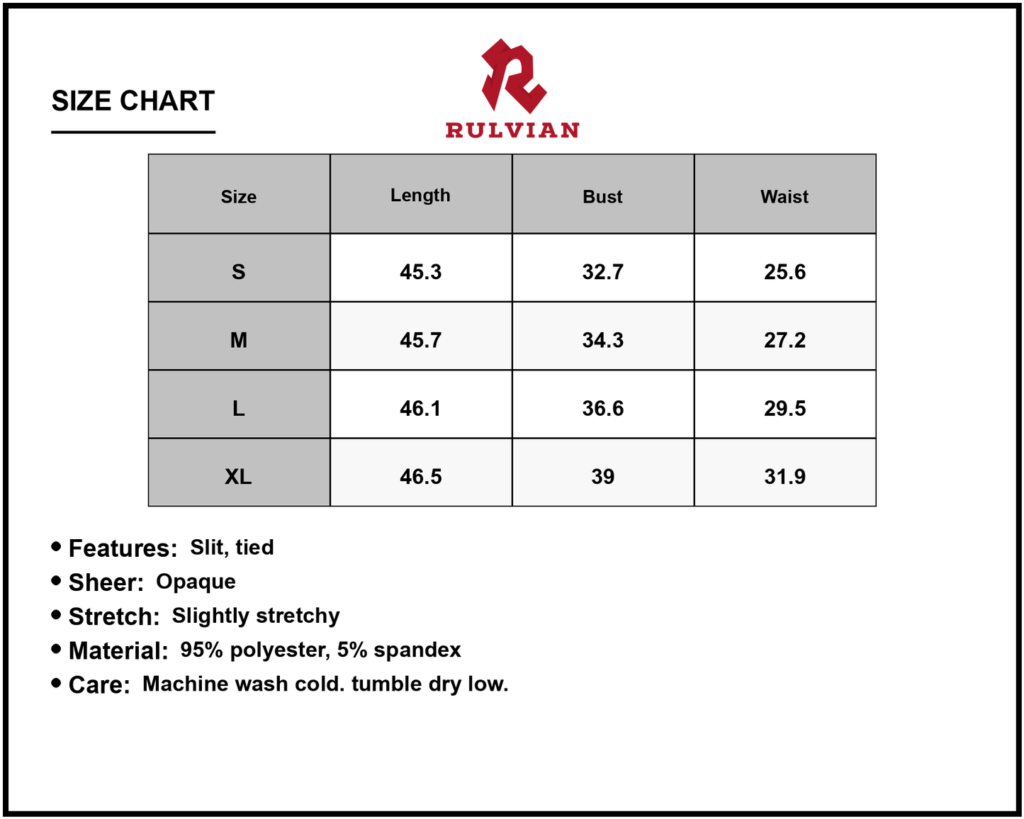 Size Chart - Women's Back Tie Sleeveless Slit Midi Dress with Sheer Details Ninety Five Percent Polyester and Five Percent Spandex