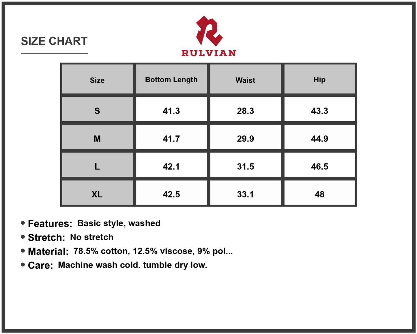 Size Chart - Mens Loose Fit Jeans with Five Pocket Design Durable Casual Trousers for Everyday Wear Classic Denim Style Everyday