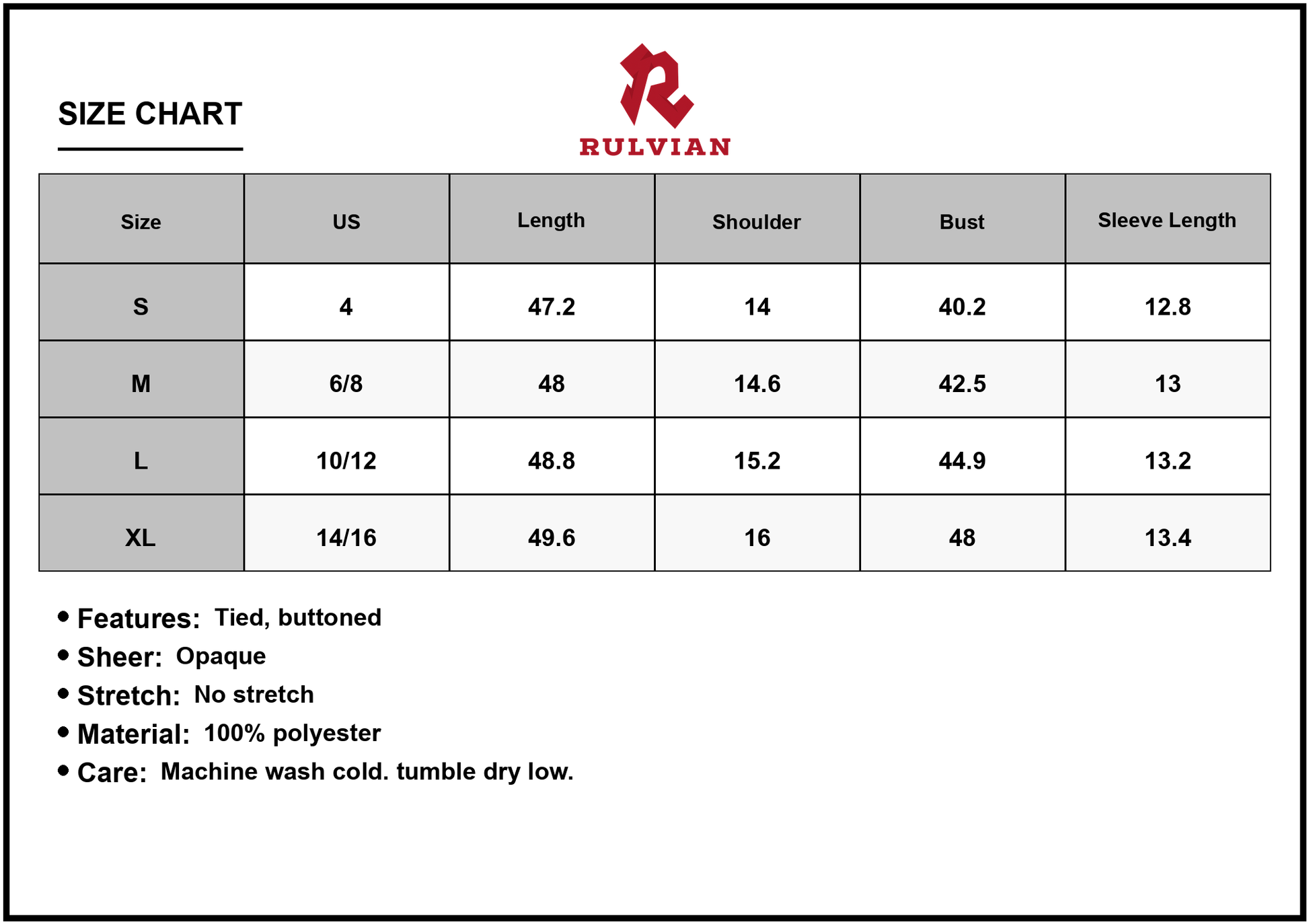 Size Chart - Women's Printed Shirred Sleeve Buttoned Front Midi Dress with Sash Elegant Style 100% Polyester Everyday Ready Outfit