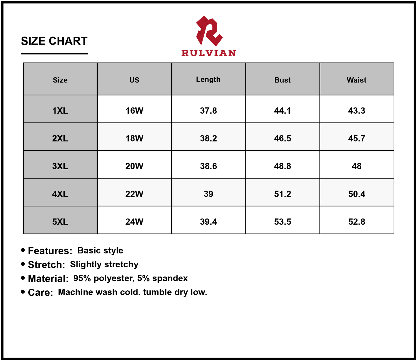 Size Chart - Women's Plus Size Printed V Neck Cami Dress for Summer Casual Everyday Wear 95% Polyester 5% Spandex Soft Stretch