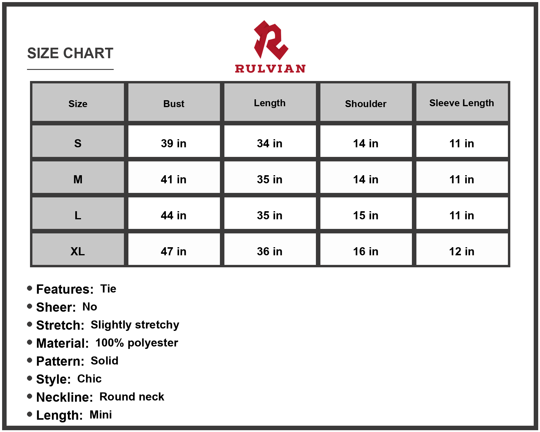Size Chart - Women's Tie Waist Flutter Sleeve Mini Dress 100% Polyester Solid Chic Everyday Wear Elegant Lightweight Soft Draping