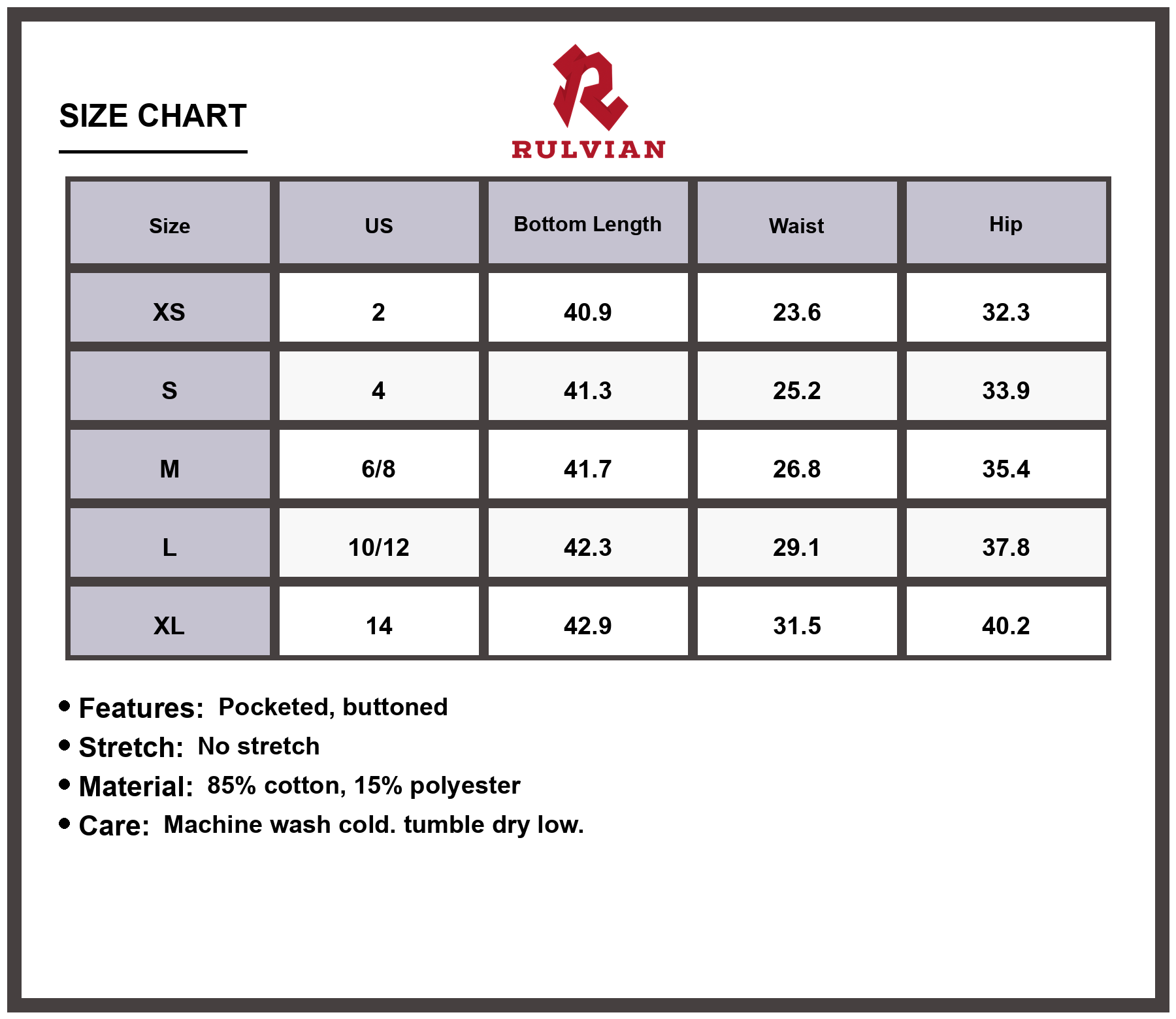 Size Chart - Women's Mid-Rise Waist Bootcut Jeans Pocketed Buttoned Non-Stretch Premium Quality Classic Fit Versatile Everyday Essential
