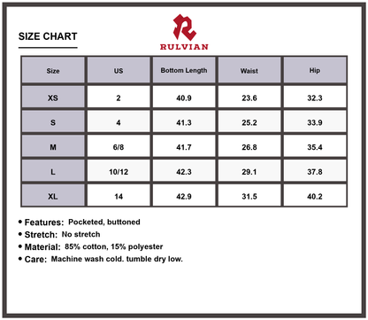 Size Chart - Women's Mid-Rise Waist Bootcut Jeans Pocketed Buttoned Non-Stretch Premium Quality Classic Fit Versatile Everyday Essential