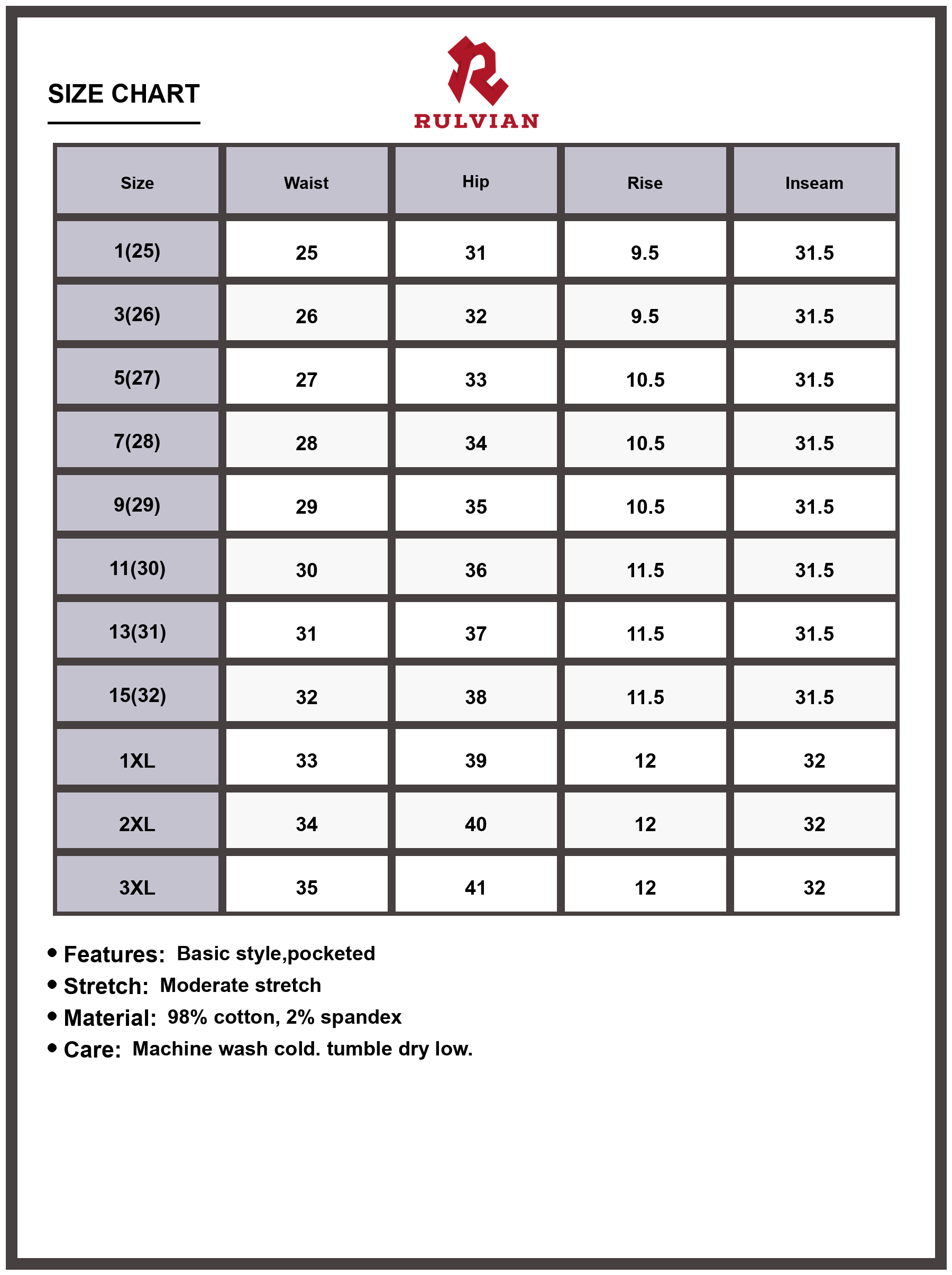 Size Chart - Women's Mid Rise Bootcut Jeans Cat's Whiskers Authentic Vintage Look Premium Stretch Denim Flattering Flare Versatile Everyday Casual Wear