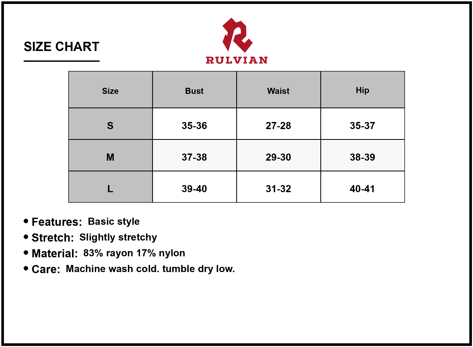 Size Chart - Women's Abstract Print Dress with Kimono Sleeve and Easy Pull On Fit 83% Rayon 17% Nylon Cream Black Brown Tones