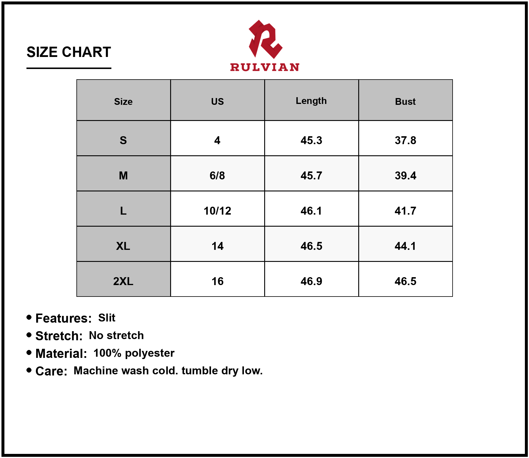 Size Chart - Women's Slit Surplice Midi Dress with Half Sleeve Perfect for Day to Night Events 100% Polyester Fabric for daily wear