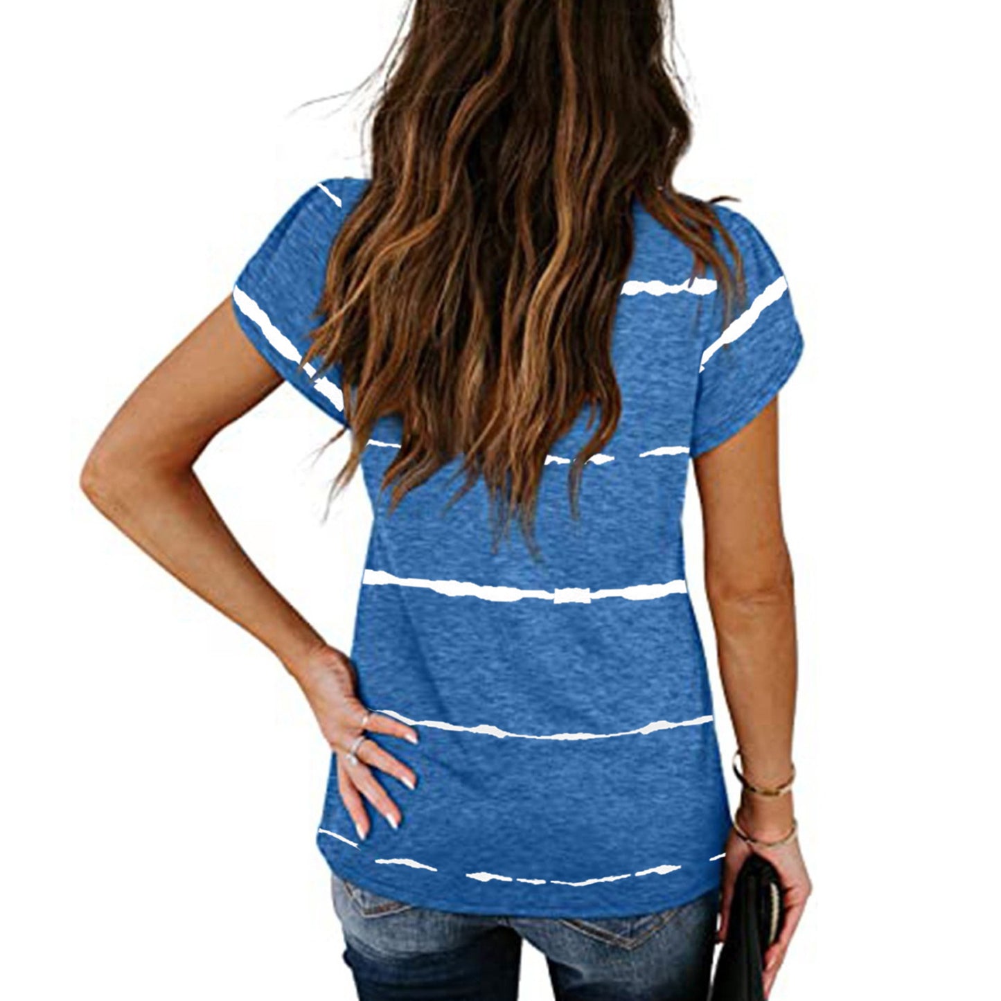 Men's Blue Loose Fit Short Sleeve Printed Urban Casual T Shirt 60% Cotton 40% Polyester Soft Breathable Daily