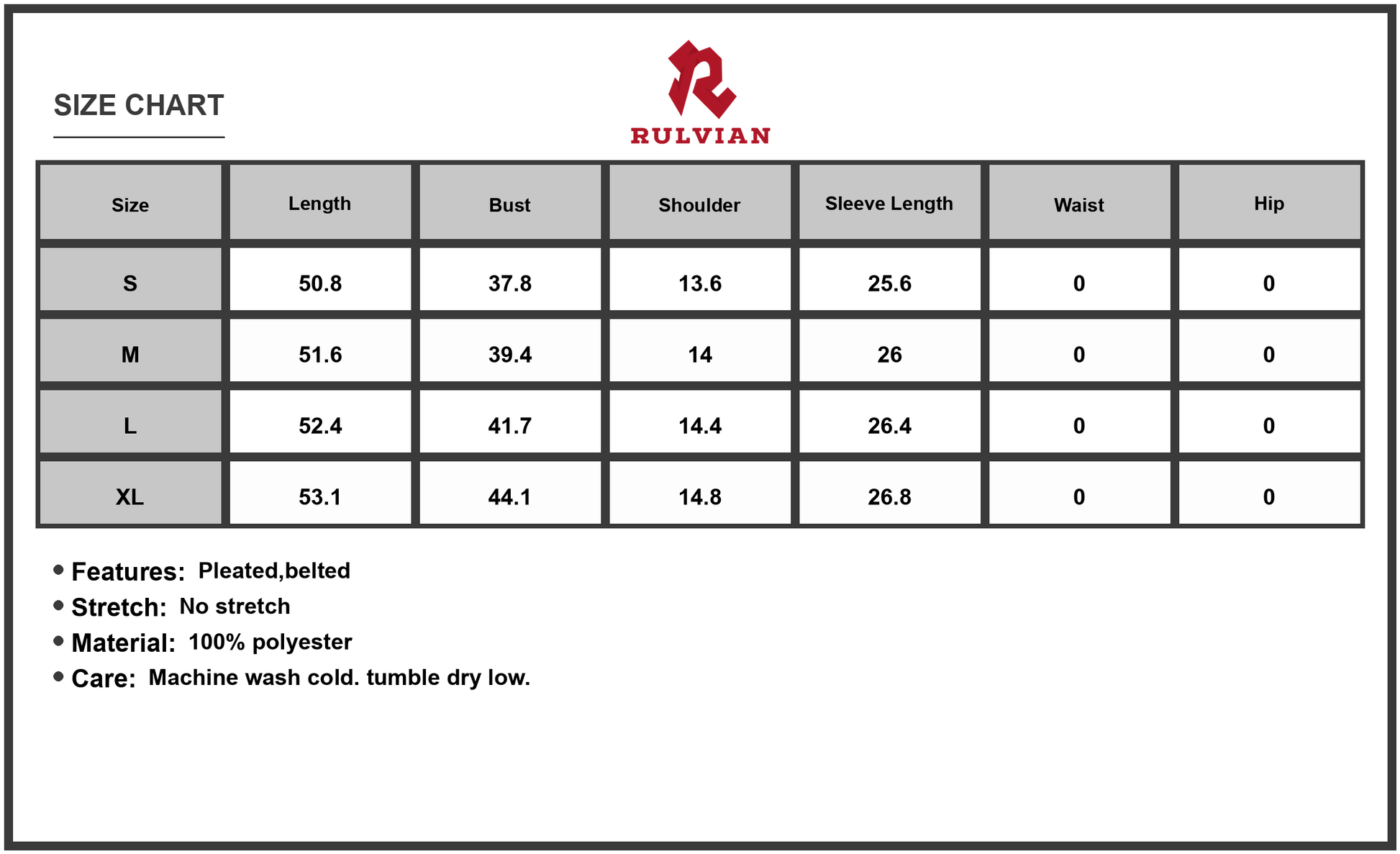 Size Chart - Women's Pleated Round Neck Long Sleeve Belted Dress in Silhouette 100% Polyester for Everyday Wear Elegant Comfortable