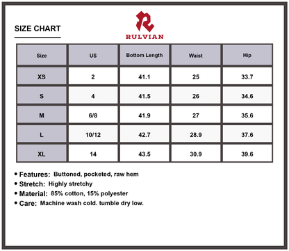 Size Chart - Women's Bootcut Raw Hem Jeans with Pockets Premium Stretchy Design for Casual Everyday Versatile Modern Outfits