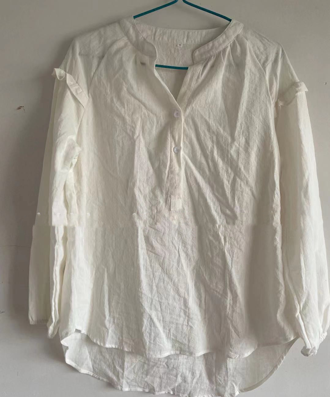 Womens Cotton % Linen Blend Button Front Shirt With V Neck Long Sleeve For Everyday Comfort And Style