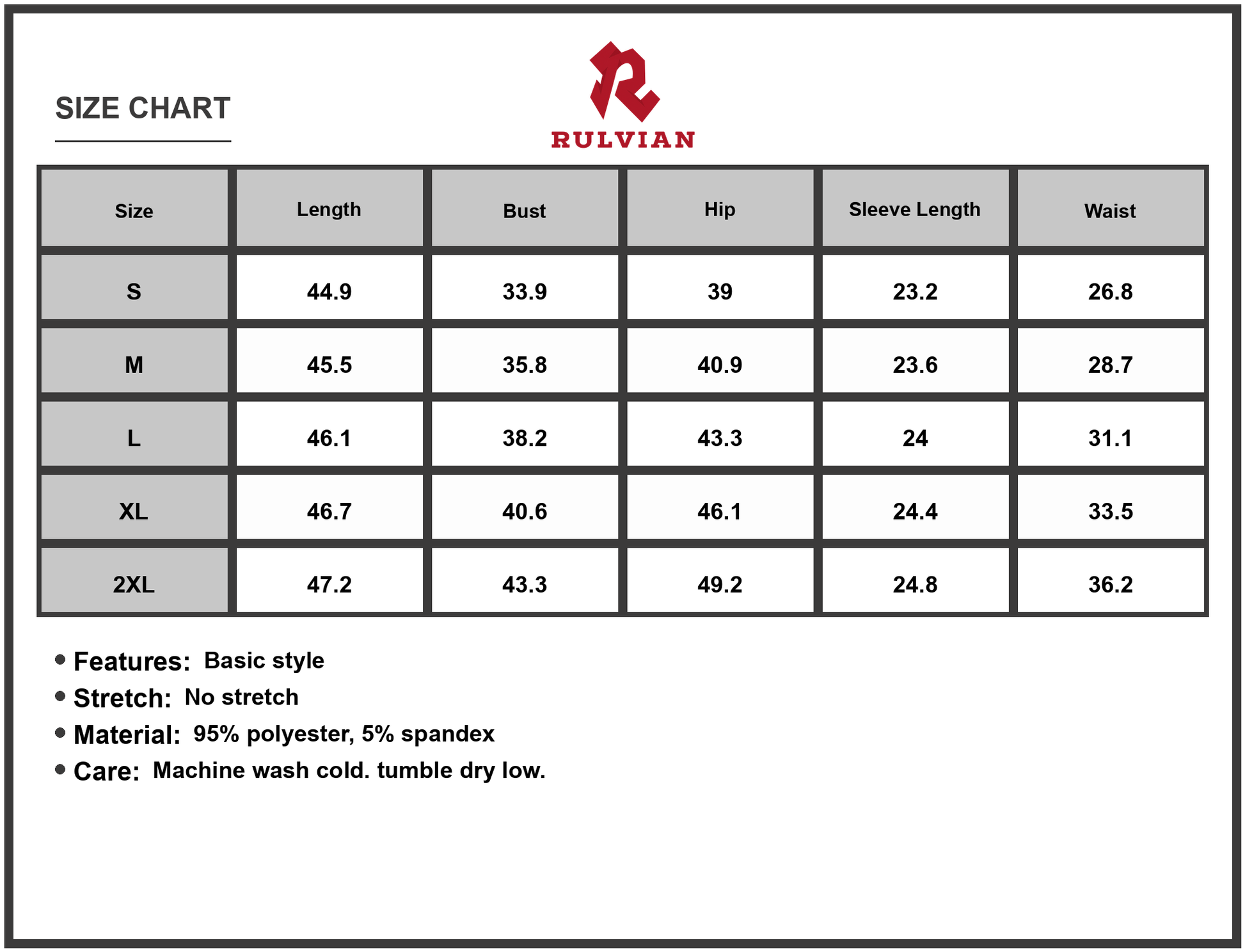 Size Chart - Women's Drawstring Waist Long Sleeve Casual Dress Ninety Five Percent Polyester And Five Percent Spandex Everyday