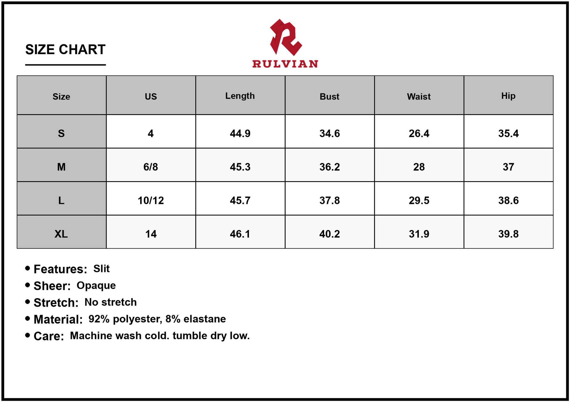 Size Chart - Womens Slit Ruched Maxi Cami Dress Ninety Two Percent Polyester And Eight Percent Elastane Blend For Elegant Evening