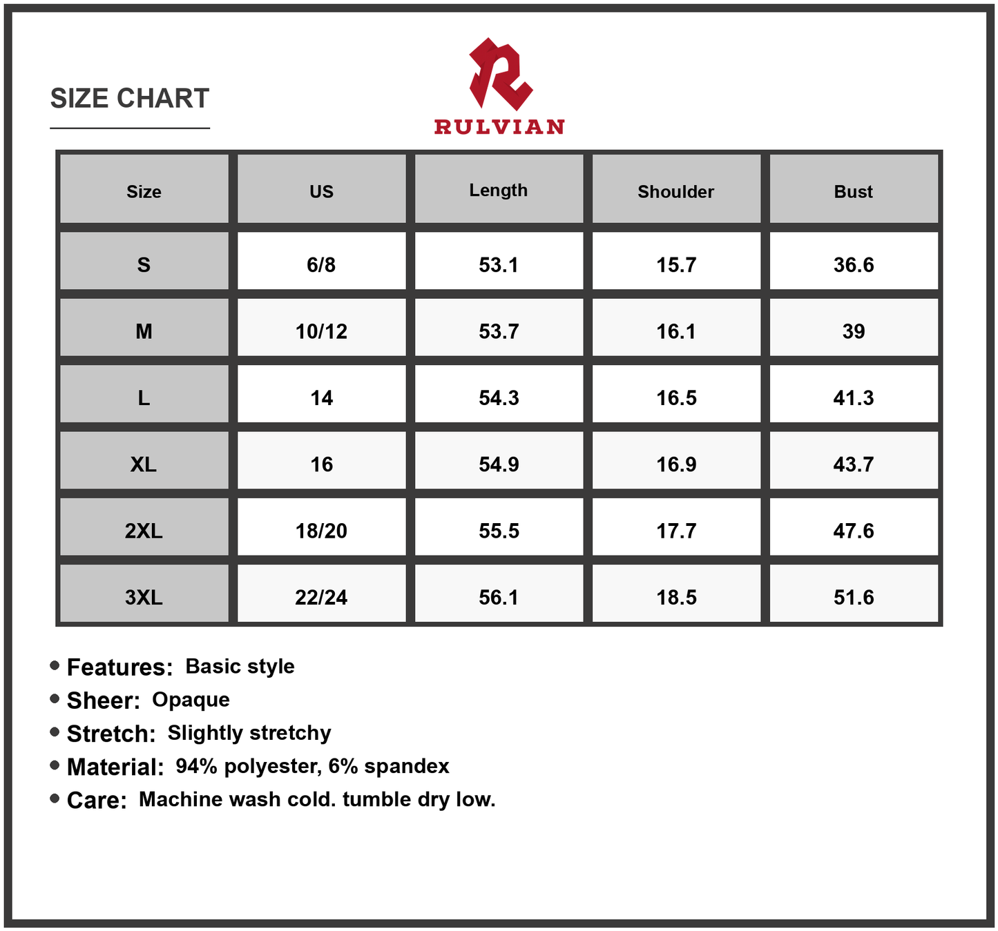 Size Chart - Women's Sleeveless Maxi Dress with Mock Neck Texture and Elegant Full Length Silhouette 94% polyester 6% spandex