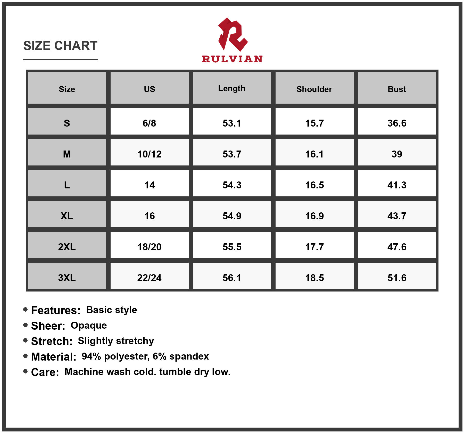 Size Chart - Women's Sleeveless Maxi Dress with Mock Neck Texture and Elegant Full Length Silhouette 94% polyester 6% spandex
