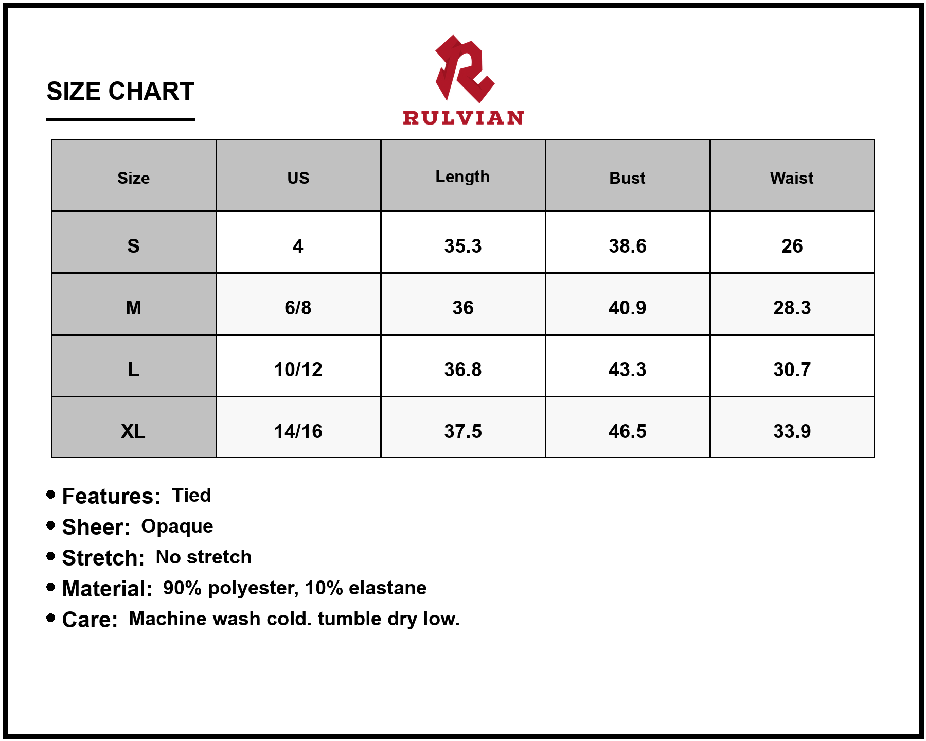 Size Chart - Women's Lace Sleeveless Tied Waist Mini Dress 90% Polyester 10% Elastane Lightweight Sheath Silhouette Perfect for Day