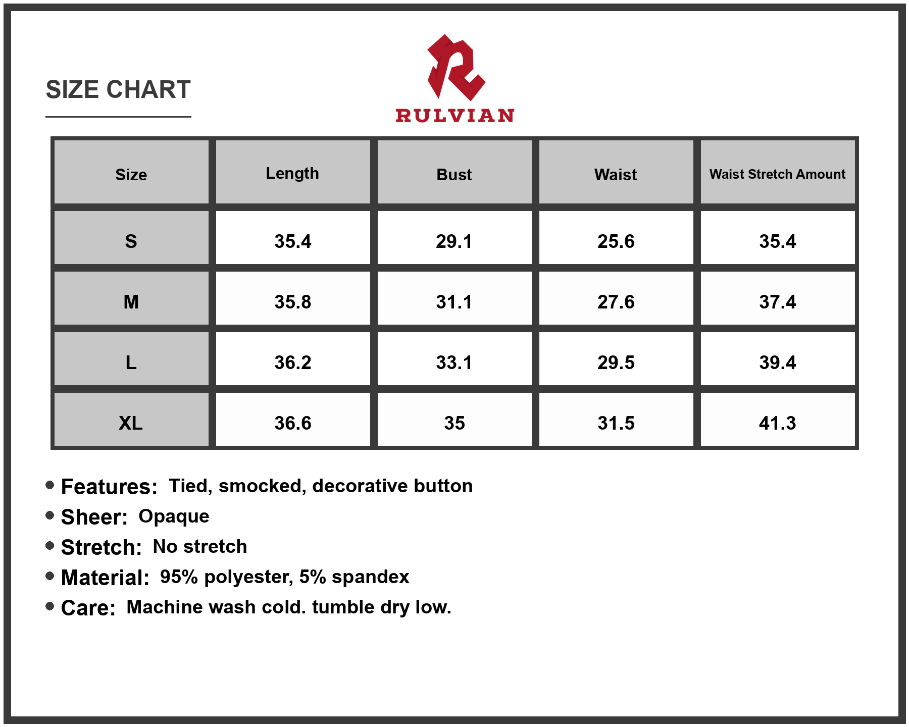 Size Chart - Women's Cutout Smocked Sweetheart Neck Cami Dress with Tie Front and Ruffled Hem 95% polyester 5% spandex Summer Outfit