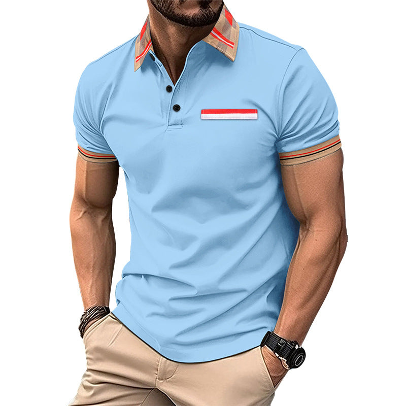 Men's Striped Polo Collar T Shirt Color Matching Design In Black Sky Blue Pink Khaki Polyester 100% Top