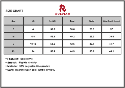 Size Chart - Women's Printed Surplice Wrap Midi Dress with Stretch 95% polyester fabric and 5% spandex fabric for comfortable wear