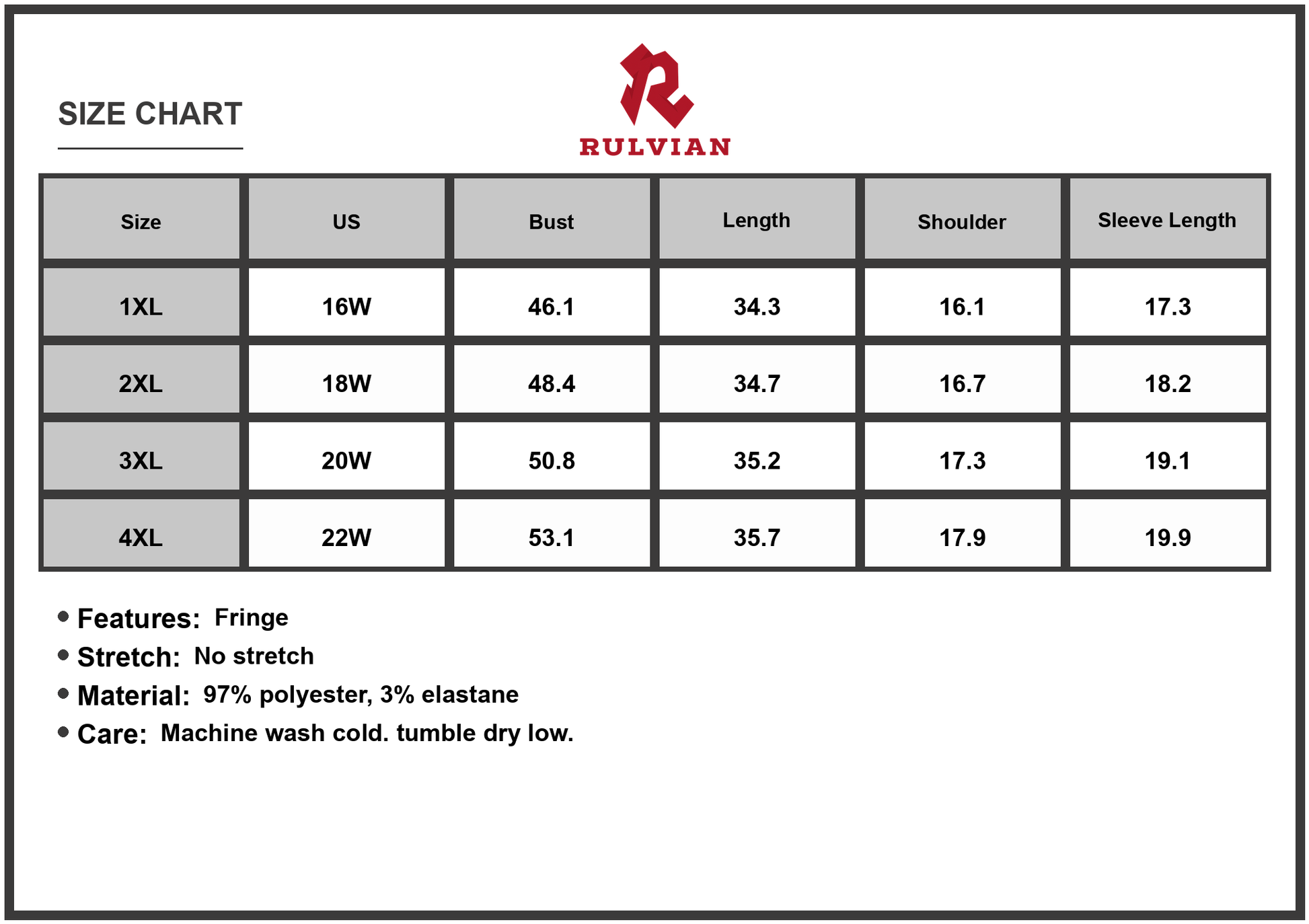 Size Chart - Women's Plus Size Fringe Round Neck Short Sleeve Midi Tee Dress with 97% Polyester and 3% Elastane for Comfort
