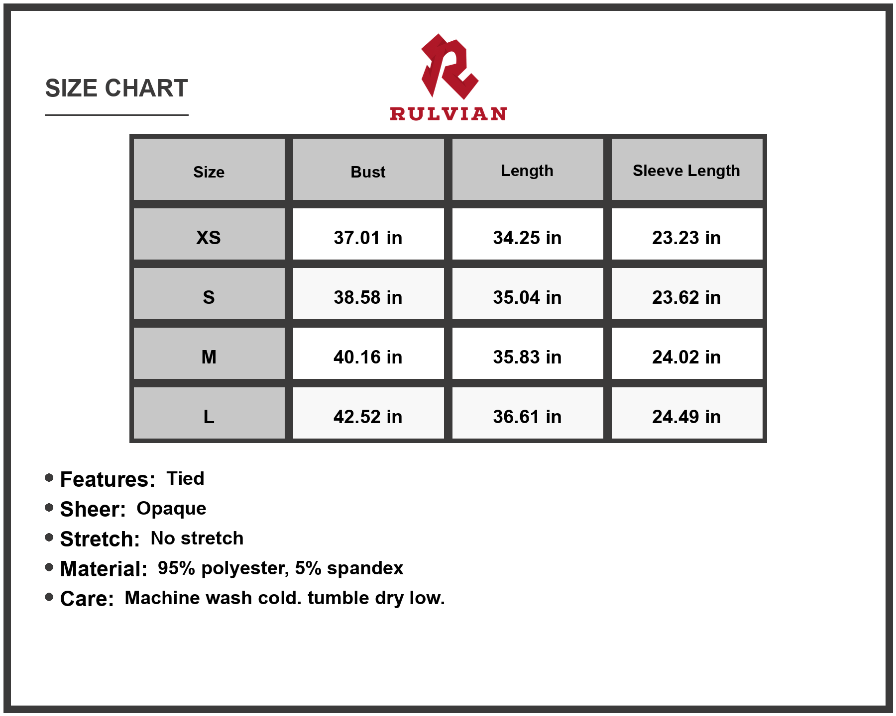 Size Chart - Women's Tied Boat Neck Balloon Sleeve Mini Dress with Sheer Overlay and Tie Front 95% Polyester 5% Spandex Fabric