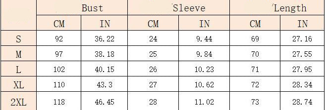 Size Chart - Women's V-Neck Long Sleeve Neck Twist Casual Top