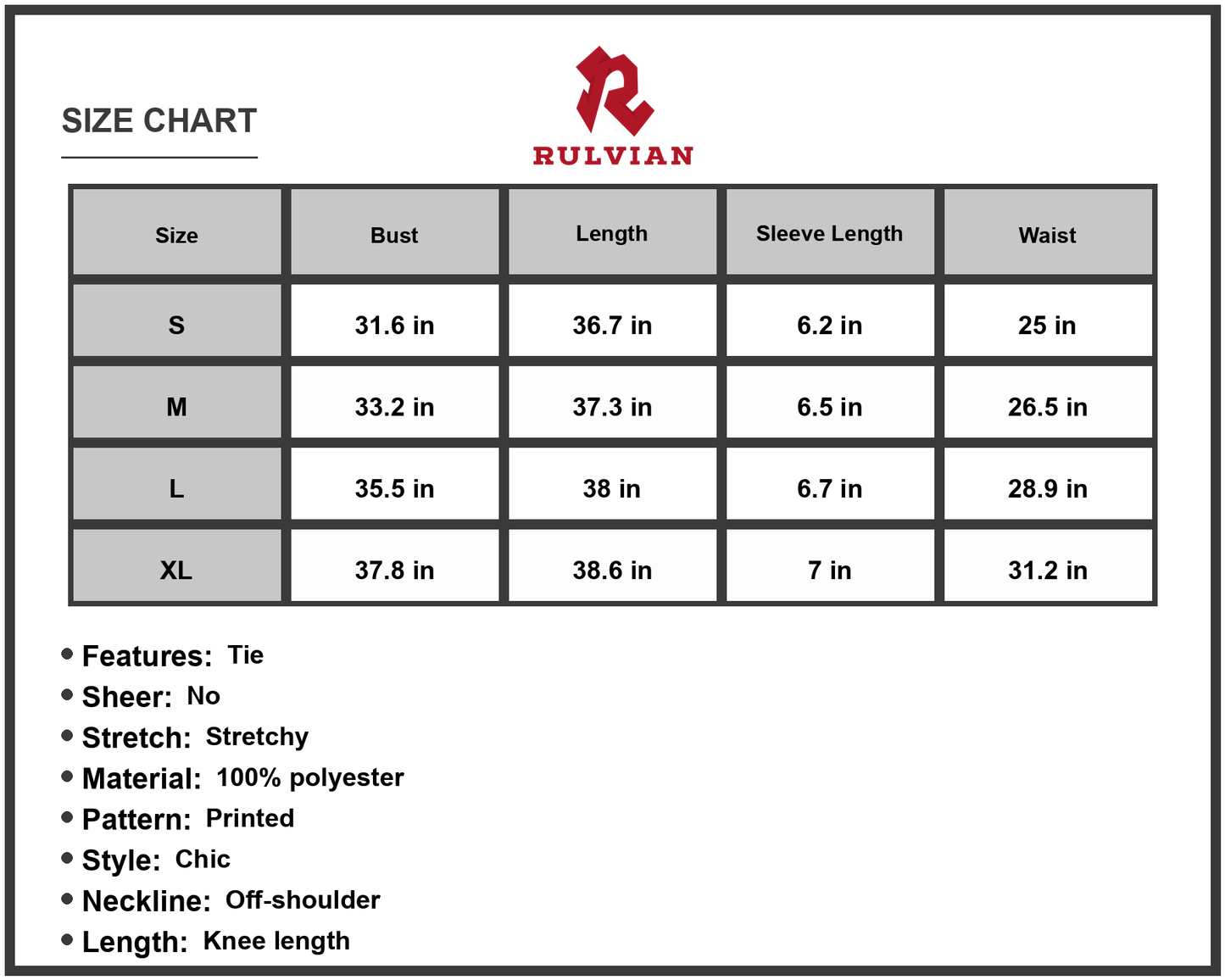 Size Chart - Women's Printed Tie Belt Off Shoulder Dress Knee Length with Short Sleeves Chic A Line Silhouette Polyester % Fabric