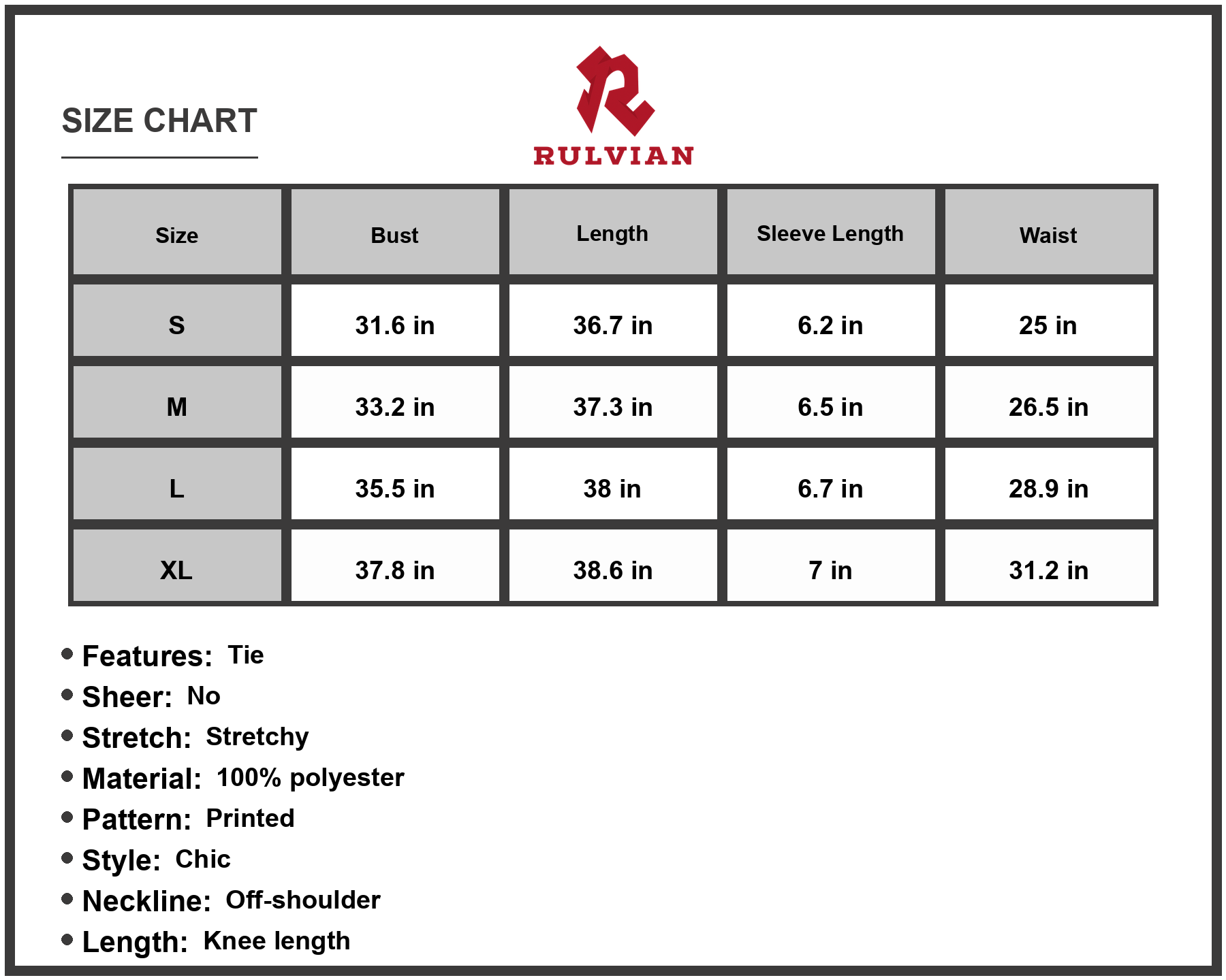 Size Chart - Women's Printed Tie Belt Off Shoulder Dress Knee Length with Short Sleeves Chic A Line Silhouette Polyester % Fabric