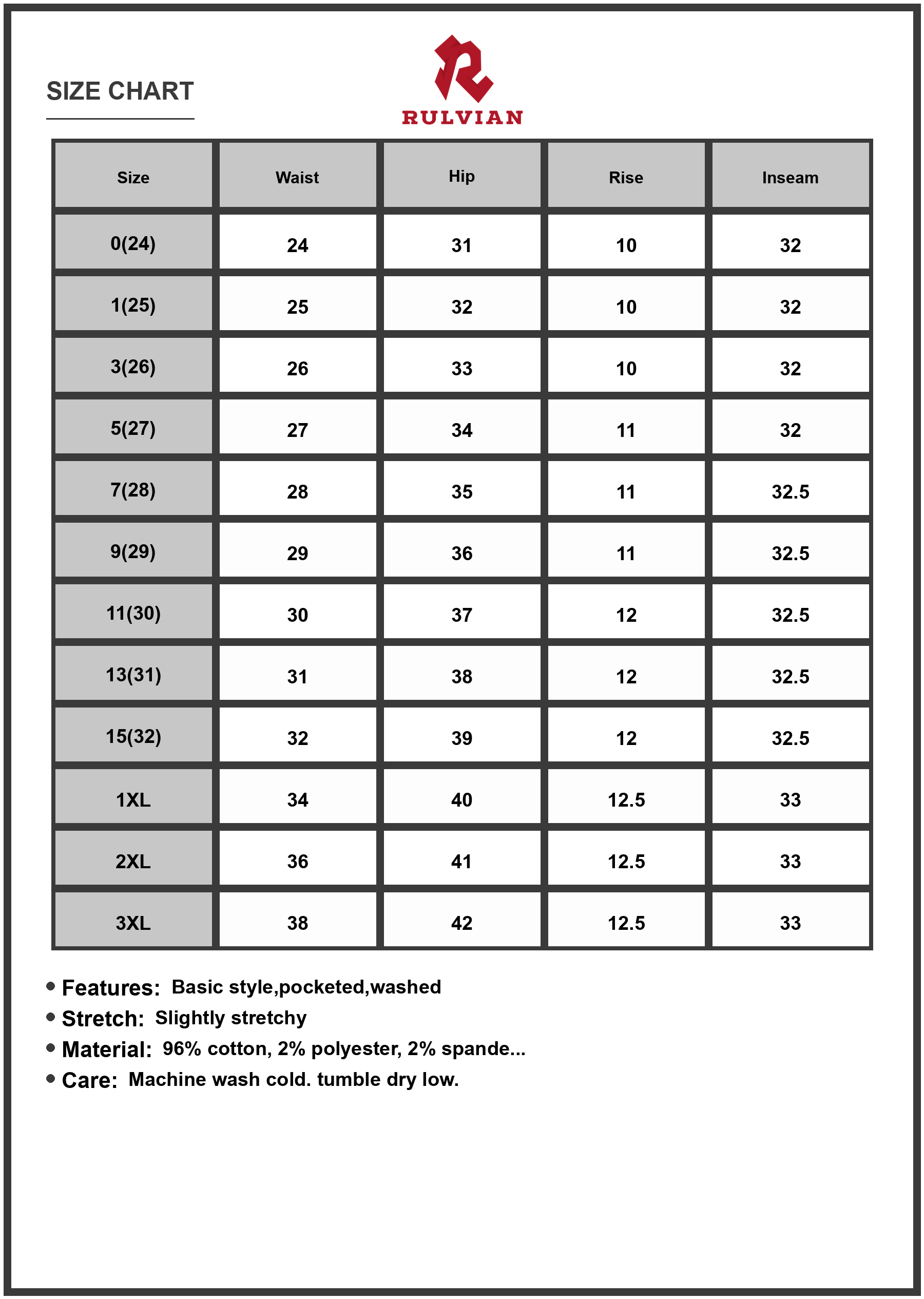 Size Chart - Women Plus Size High Rise Straight Leg Jeans Light Wash Stretch Denim Comfortable Everyday Fit Durable Classic Design