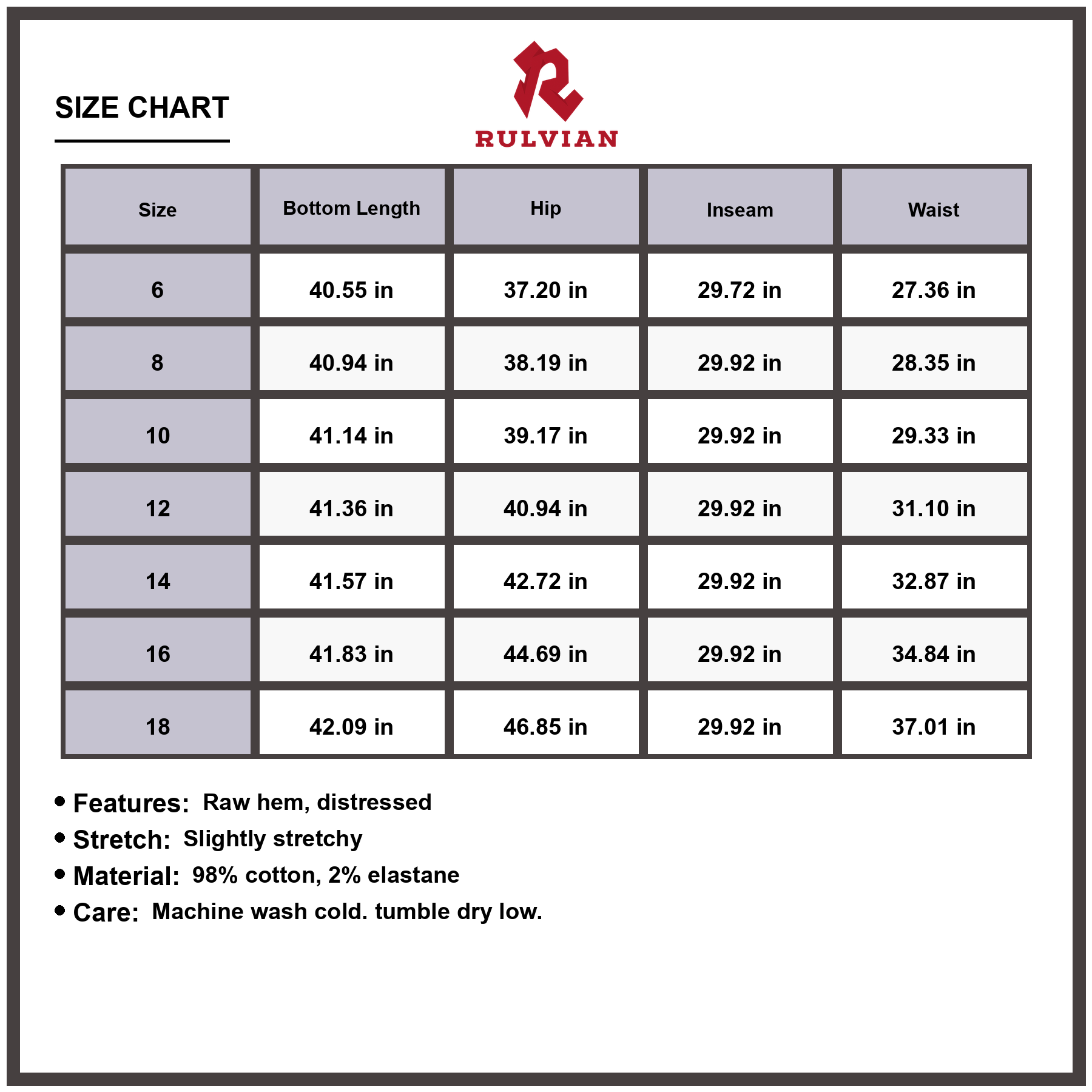 Size Chart - Women's Distressed Raw Hem Bootcut Jeans Slightly Stretchy Premium Denim High Quality Versatile Casual Everyday Fashion