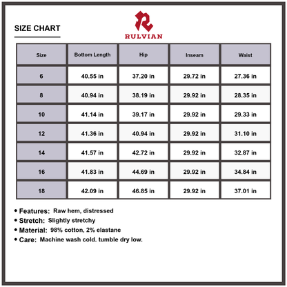 Size Chart - Women's Distressed Raw Hem Bootcut Jeans Slightly Stretchy Premium Denim High Quality Versatile Casual Everyday Fashion
