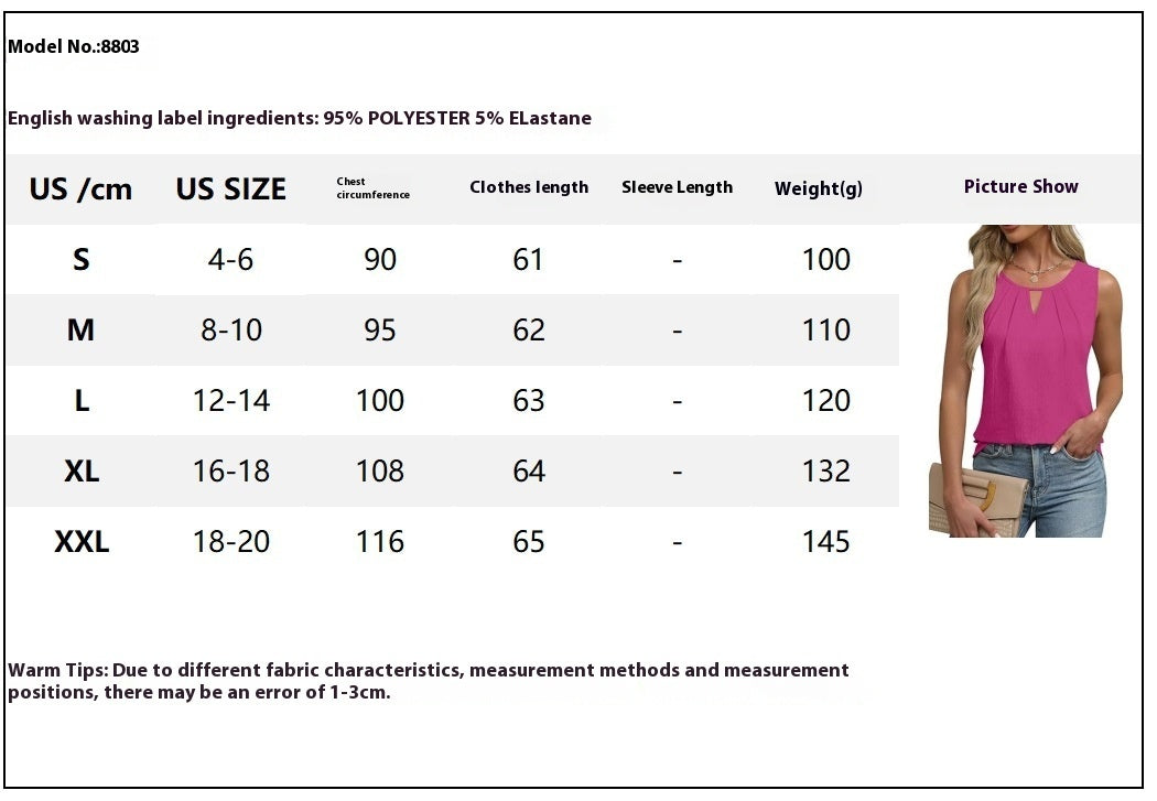 Size Chart - Round Neck Sleeveless Casual Short-sleeved Vest T-shirt